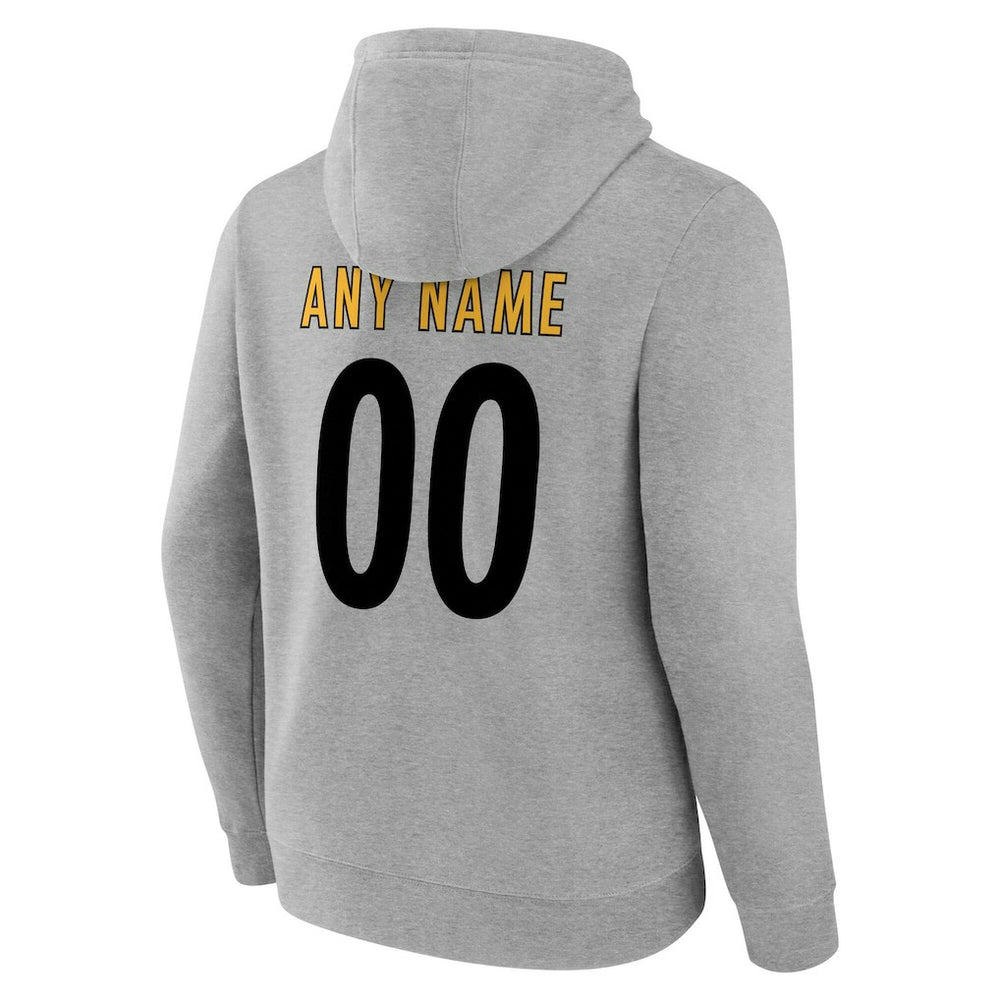 Pittsburgh Steelers Team Authentic Personalized Name & Number Hoodie - Gray Hoodies