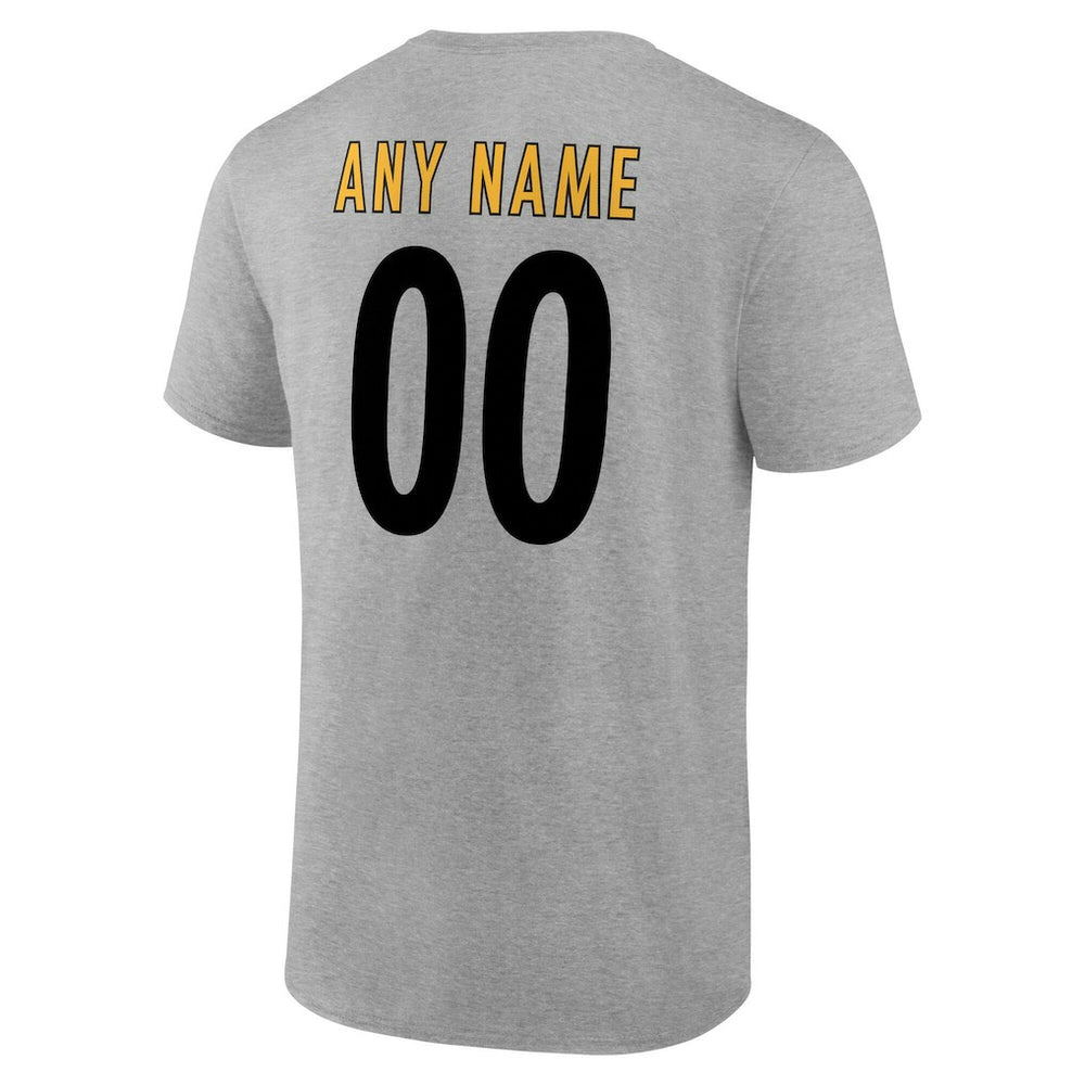 Pittsburgh Steelers Team Authentic Personalized Name & Number T-Shirt - Gray T-shirts