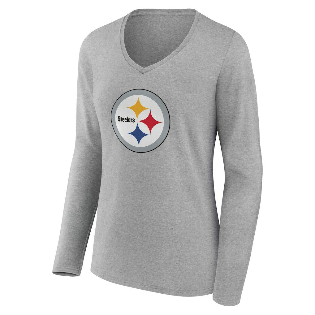 Pittsburgh Steelers Women's Team Authentic Personalized Name & Number Long Sleeve V-Neck T-Shirt - Gray T-shirts
