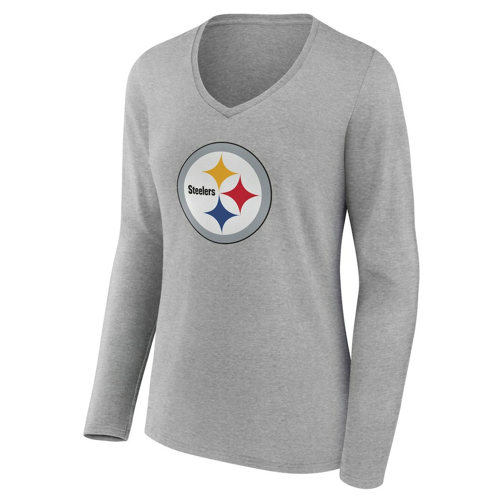 Pittsburgh Steelers Women's Team Authentic Personalized Name & Number Long Sleeve V-Neck T-Shirt - Gray T-shirts