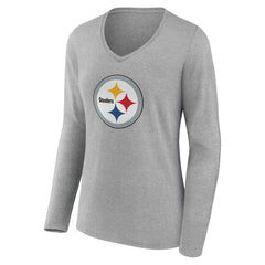 Pittsburgh Steelers Women's Team Authentic Personalized Name & Number Long Sleeve V-Neck T-Shirt - Gray T-shirts