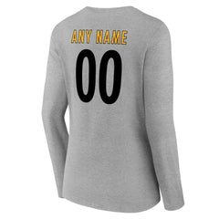 Pittsburgh Steelers Women's Team Authentic Personalized Name & Number Long Sleeve V-Neck T-Shirt - Gray T-shirts