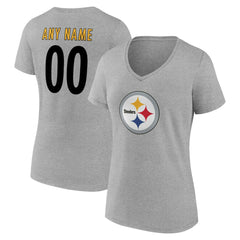 Pittsburgh Steelers Women's Team Authentic Personalized Name & Number V-Neck T-Shirt - Gray T-shirts