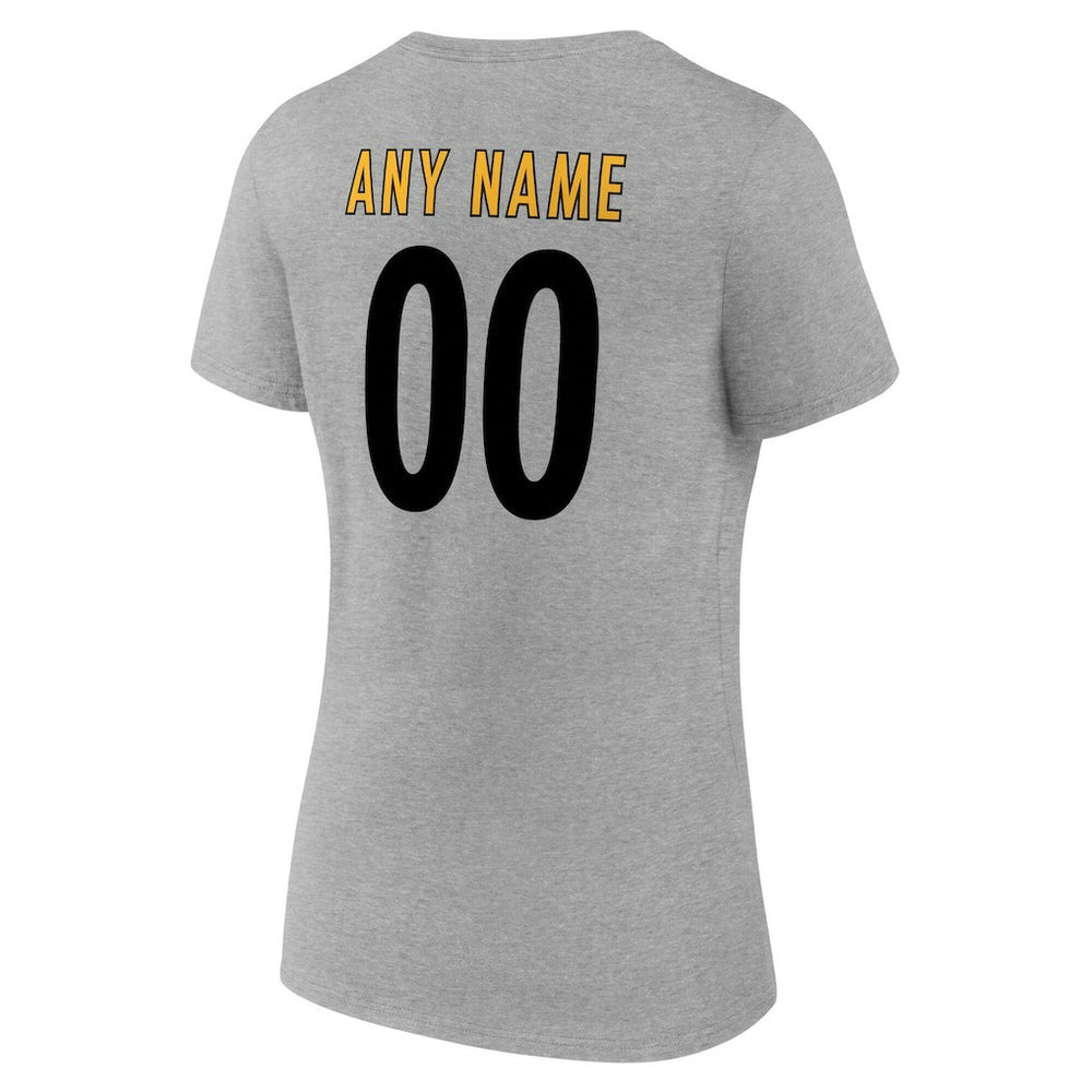 Pittsburgh Steelers Women's Team Authentic Personalized Name & Number V-Neck T-Shirt - Gray T-shirts