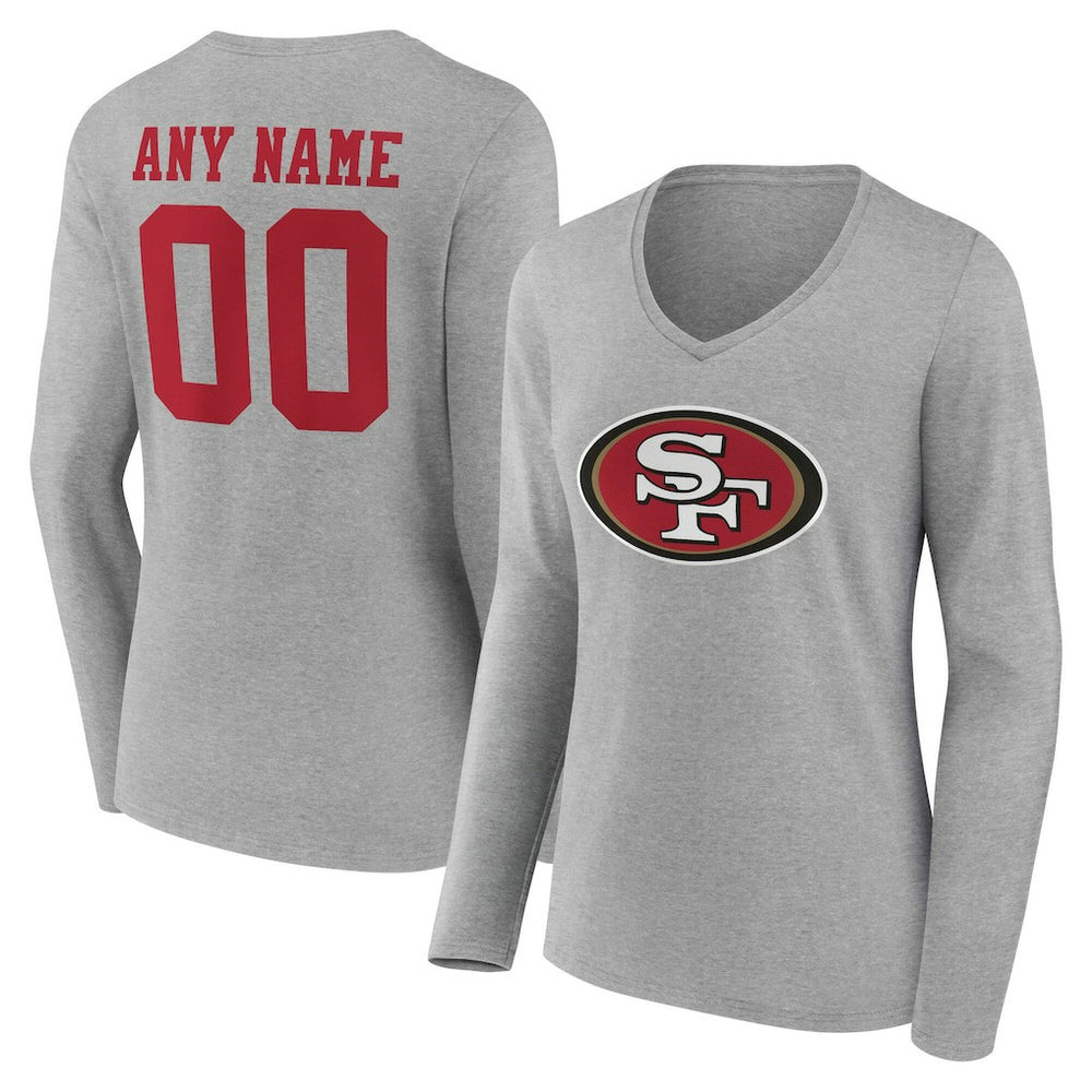 San Francisco 49ers Women's Team Authentic Personalized Name & Number Long Sleeve V-Neck T-Shirt - Gray T-shirts