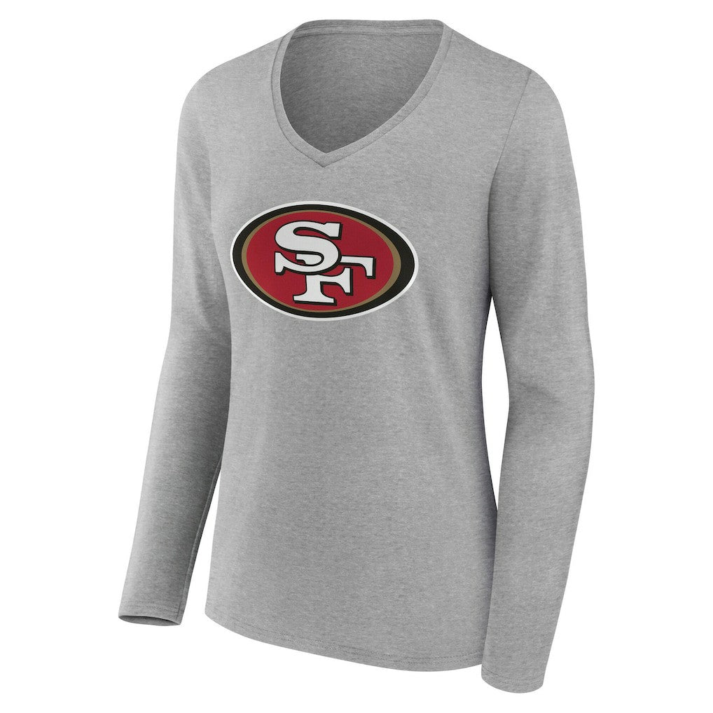 San Francisco 49ers Women's Team Authentic Personalized Name & Number Long Sleeve V-Neck T-Shirt - Gray T-shirts