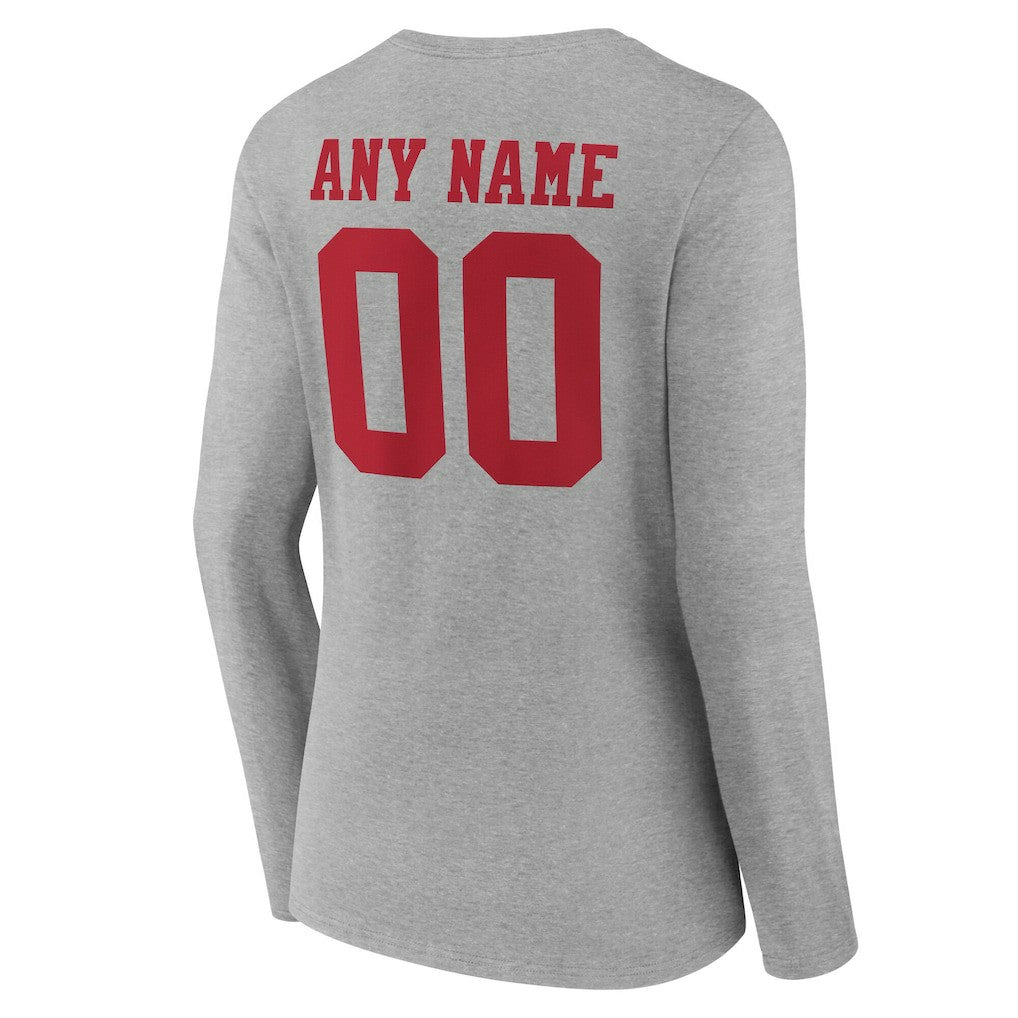 San Francisco 49ers Women's Team Authentic Personalized Name & Number Long Sleeve V-Neck T-Shirt - Gray T-shirts