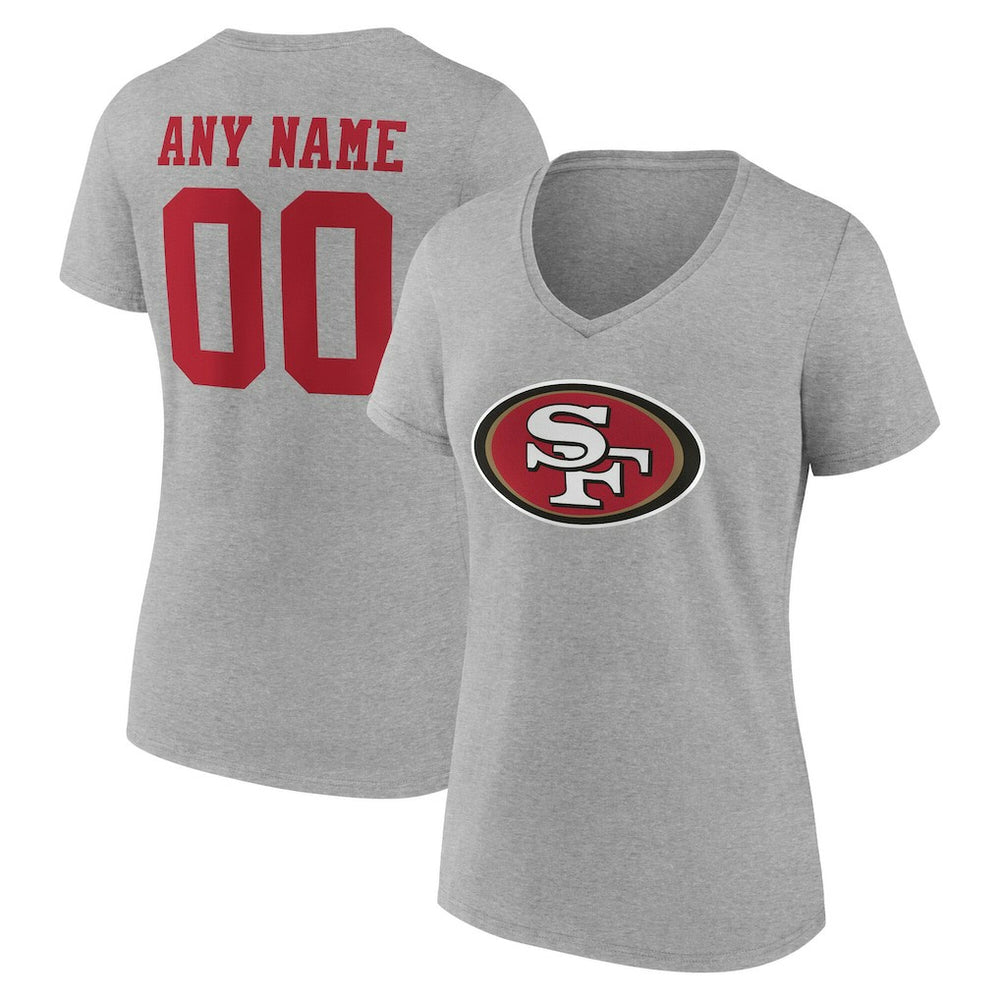 San Francisco 49ers Women's Team Authentic Personalized Name & Number V-Neck T-Shirt - Gray T-shirts