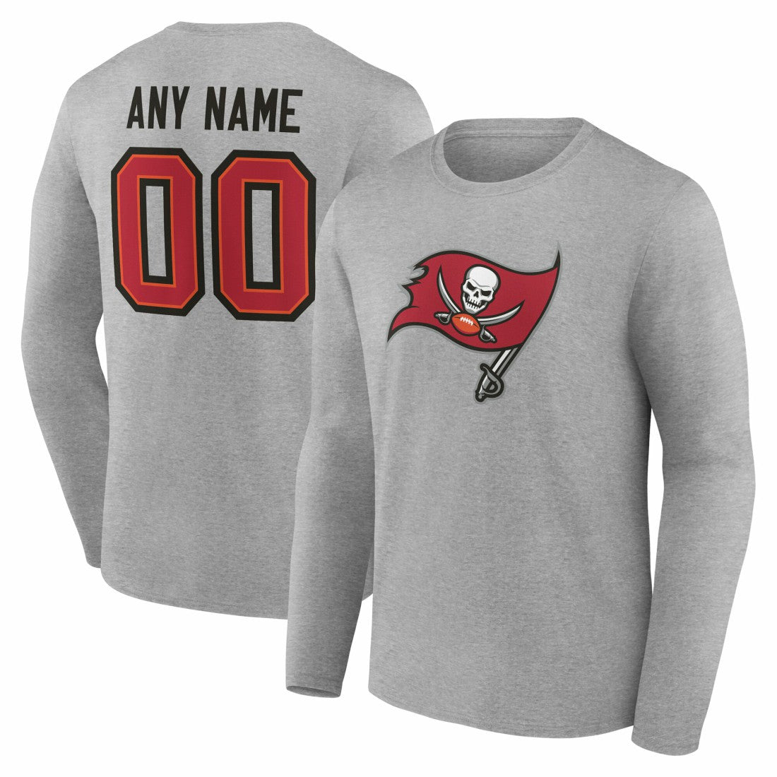 Tampa Bay Buccaneers Team Authentic Personalized Name & Number Long Sleeve T-Shirt - Gray T-shirts
