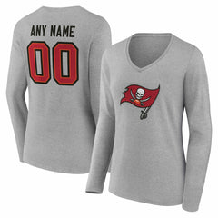 Tampa Bay Buccaneers Women's Team Authentic Personalized Name & Number Long Sleeve V-Neck T-Shirt - Gray T-shirts