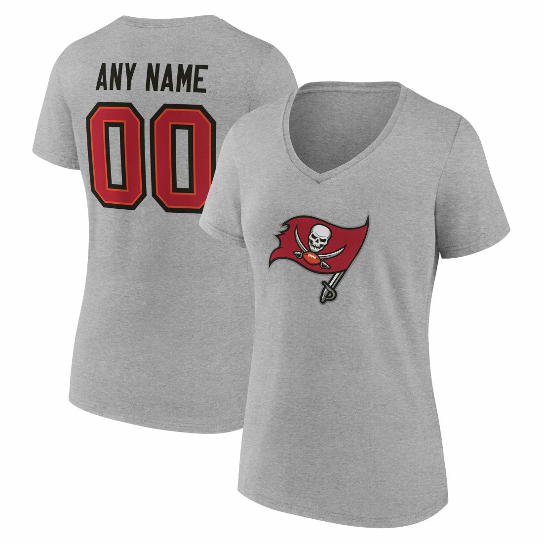 Tampa Bay Buccaneers Women's Team Authentic Personalized Name & Number V-Neck T-Shirt - Gray T-shirts