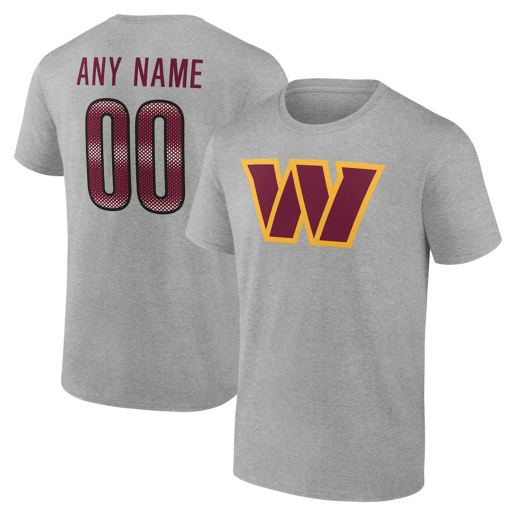 Washington Commanders Team Authentic Personalized Name & Number T-Shirt - Gray T-shirts