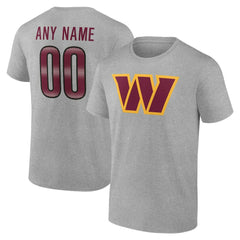 Washington Commanders Team Authentic Personalized Name & Number T-Shirt - Gray T-shirts