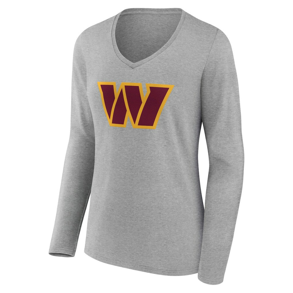 Washington Commanders Women's Team Authentic Personalized Name & Number Long Sleeve V-Neck T-Shirt - Gray T-shirts