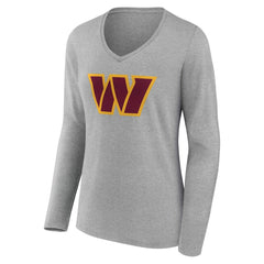Washington Commanders Women's Team Authentic Personalized Name & Number Long Sleeve V-Neck T-Shirt - Gray T-shirts