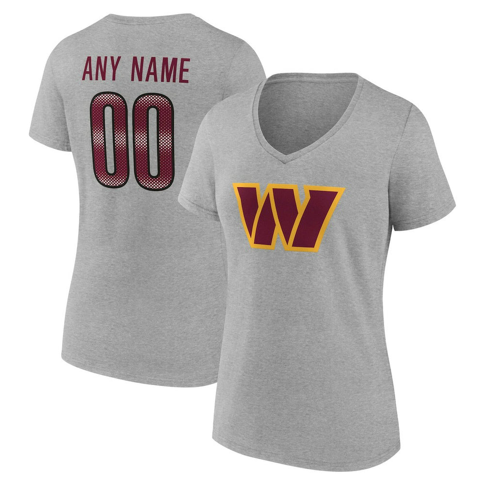 Washington Commanders Women's Team Authentic Personalized Name & Number V-Neck T-Shirt - Gray T-shirts