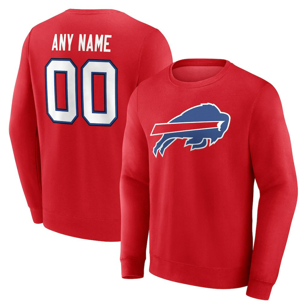 Buffalo Bills Team Authentic Personalized Name & Number Sweatshirt - Red Sweatshirts