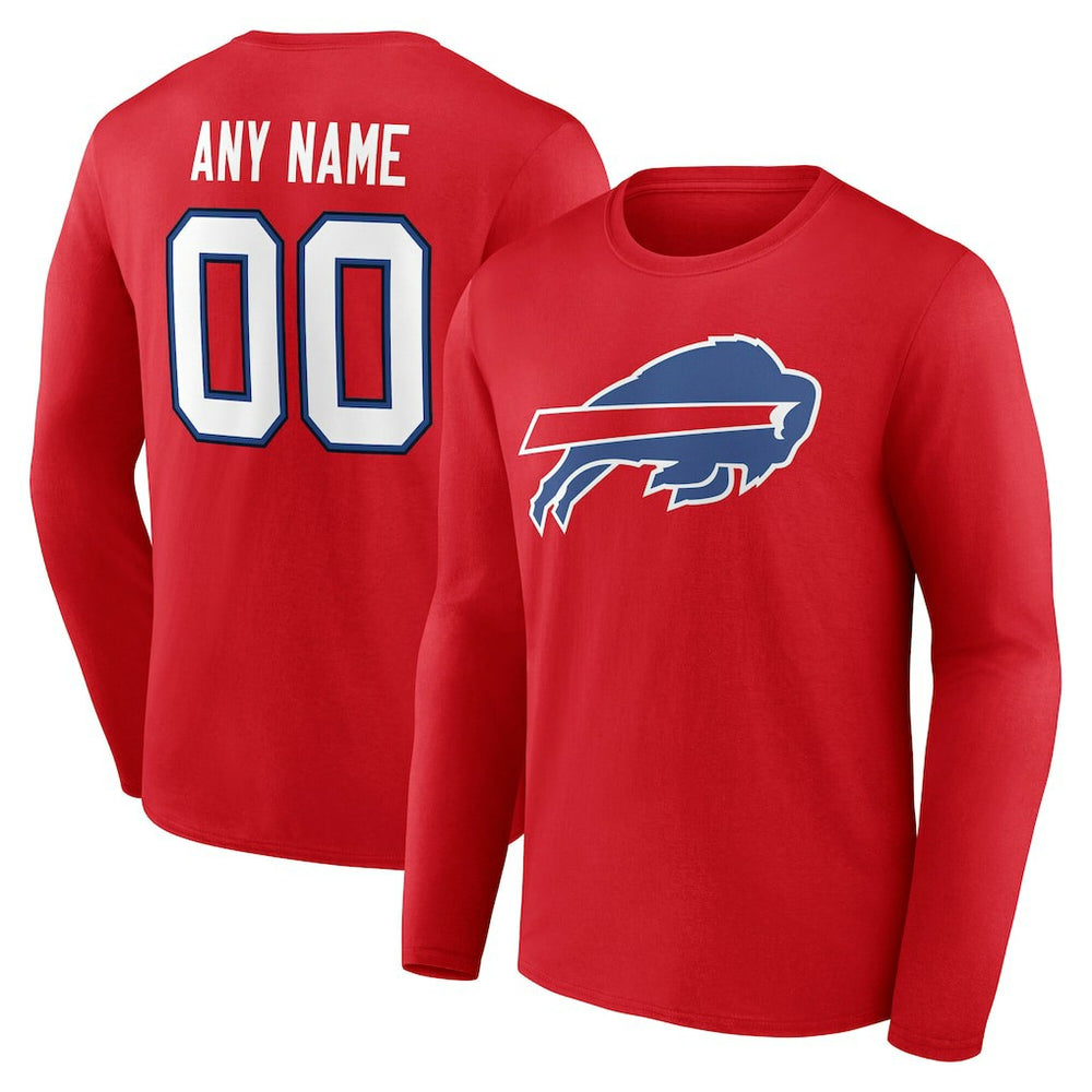 Buffalo Bills Team Authentic Personalized Name & Number Long Sleeve T-Shirt - Red T-shirts