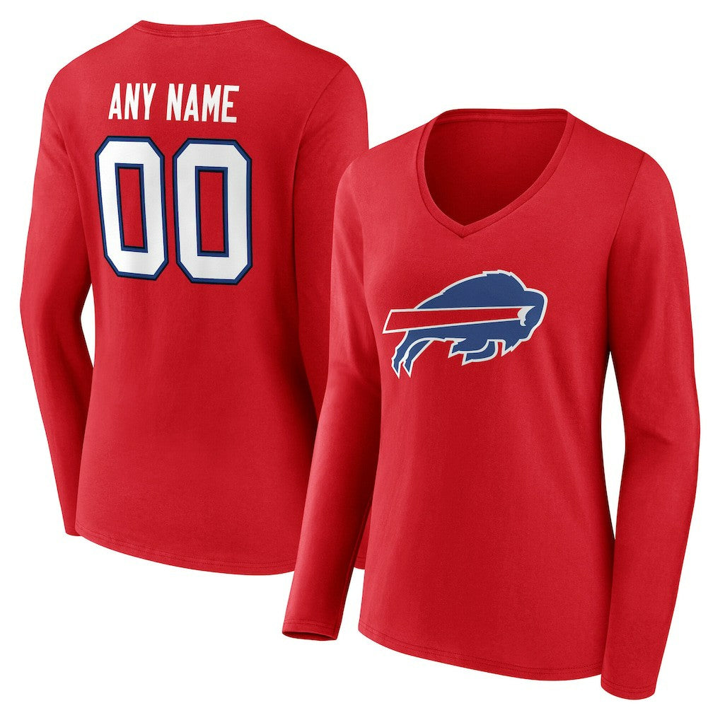 Buffalo Bills Women's Team Authentic Personalized Name & Number Long Sleeve V-Neck T-Shirt - Red T-shirts