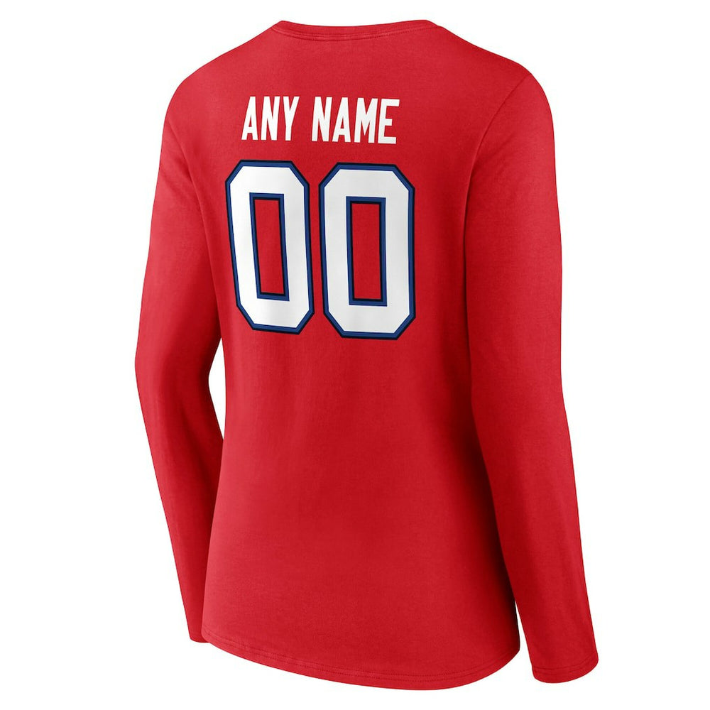 Buffalo Bills Women's Team Authentic Personalized Name & Number Long Sleeve V-Neck T-Shirt - Red T-shirts