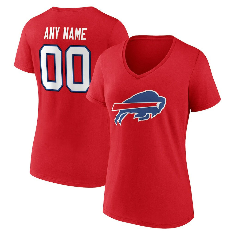 Buffalo Bills Women's Team Authentic Personalized Name & Number V-Neck T-Shirt - Red T-shirts
