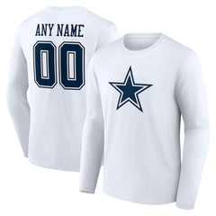 Dallas Cowboys Team Authentic Personalized Name & Number Long Sleeve T-Shirt - White T-shirts