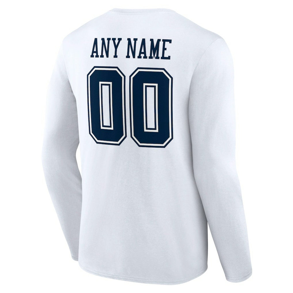 Dallas Cowboys Team Authentic Personalized Name & Number Long Sleeve T-Shirt - White T-shirts