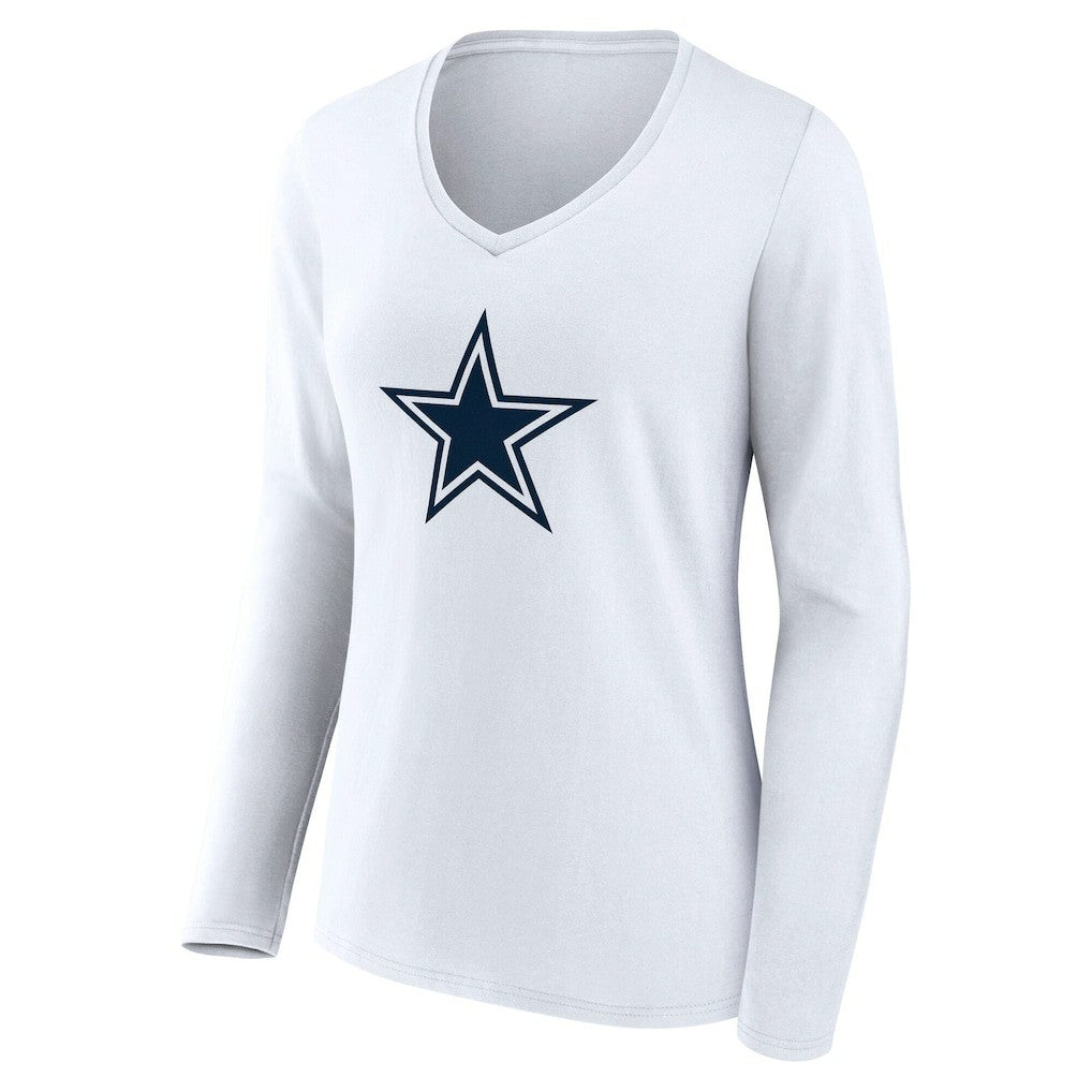 Dallas Cowboys Women's Team Authentic Personalized Name & Number Long Sleeve V-Neck T-Shirt - White T-shirts