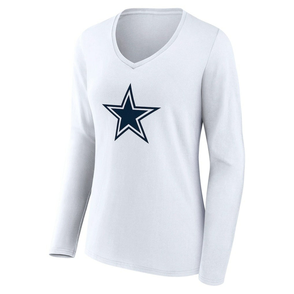 Dallas Cowboys Women's Team Authentic Personalized Name & Number Long Sleeve V-Neck T-Shirt - White T-shirts