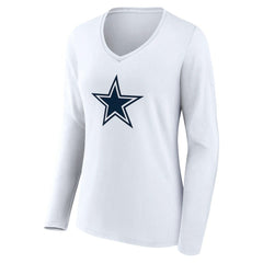 Dallas Cowboys Women's Team Authentic Personalized Name & Number Long Sleeve V-Neck T-Shirt - White T-shirts