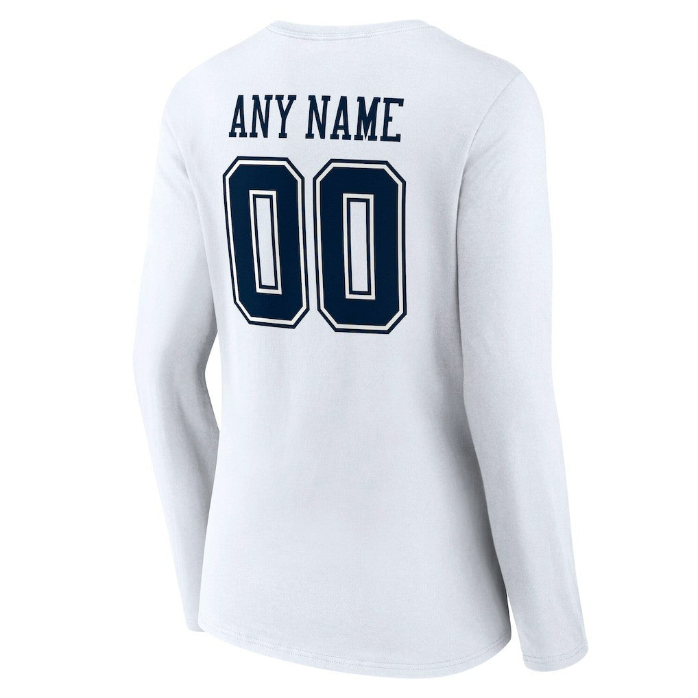 Dallas Cowboys Women's Team Authentic Personalized Name & Number Long Sleeve V-Neck T-Shirt - White T-shirts