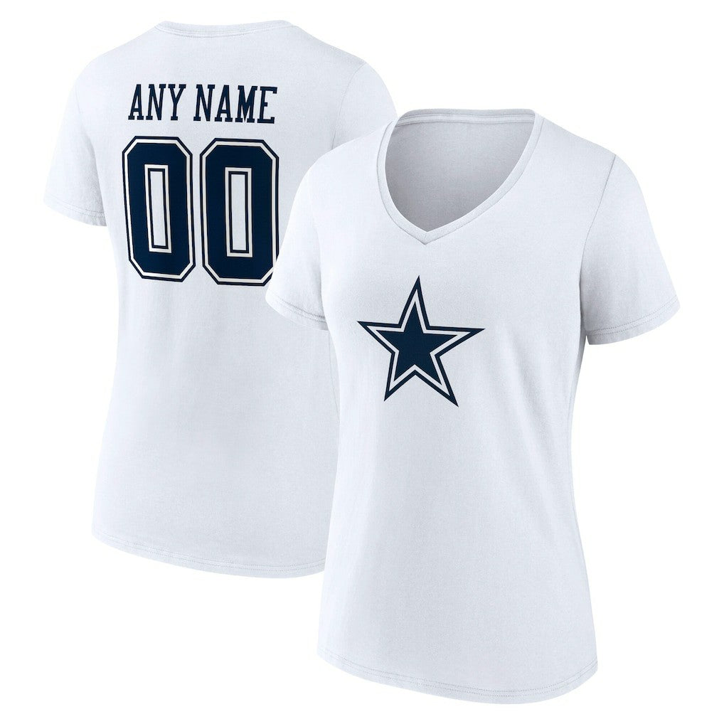 Dallas Cowboys Women's Team Authentic Personalized Name & Number V-Neck T-Shirt - White T-shirts