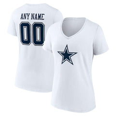 Dallas Cowboys Women's Team Authentic Personalized Name & Number V-Neck T-Shirt - White T-shirts