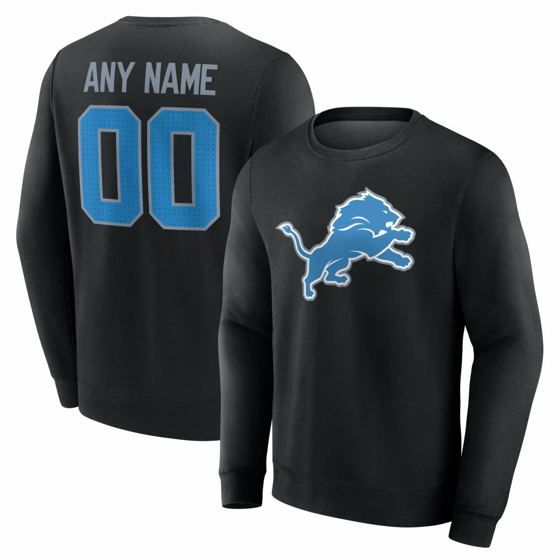 Detroit Lions Team Authentic Personalized Name & Number Sweatshirt - Black Sweatshirts