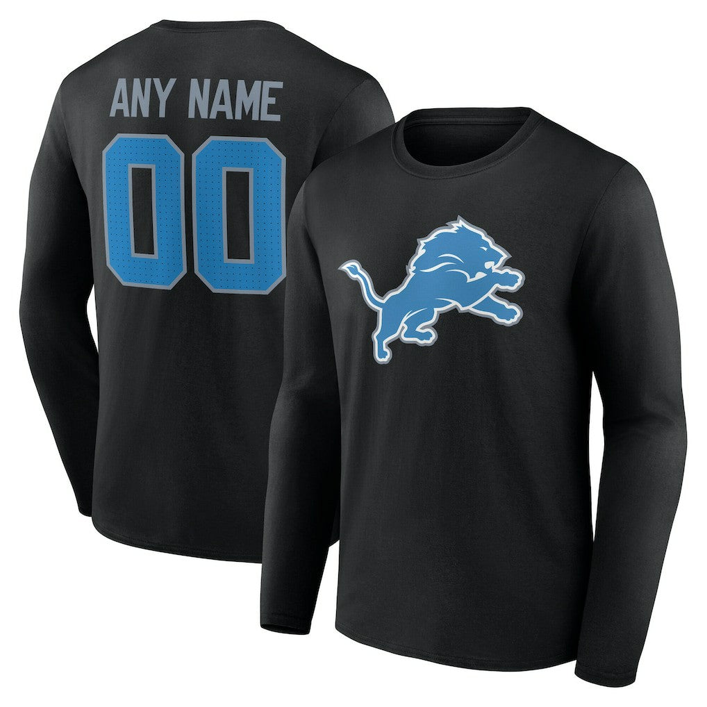 Detroit Lions Team Authentic Personalized Name & Number Long Sleeve T-Shirt - Black T-shirts