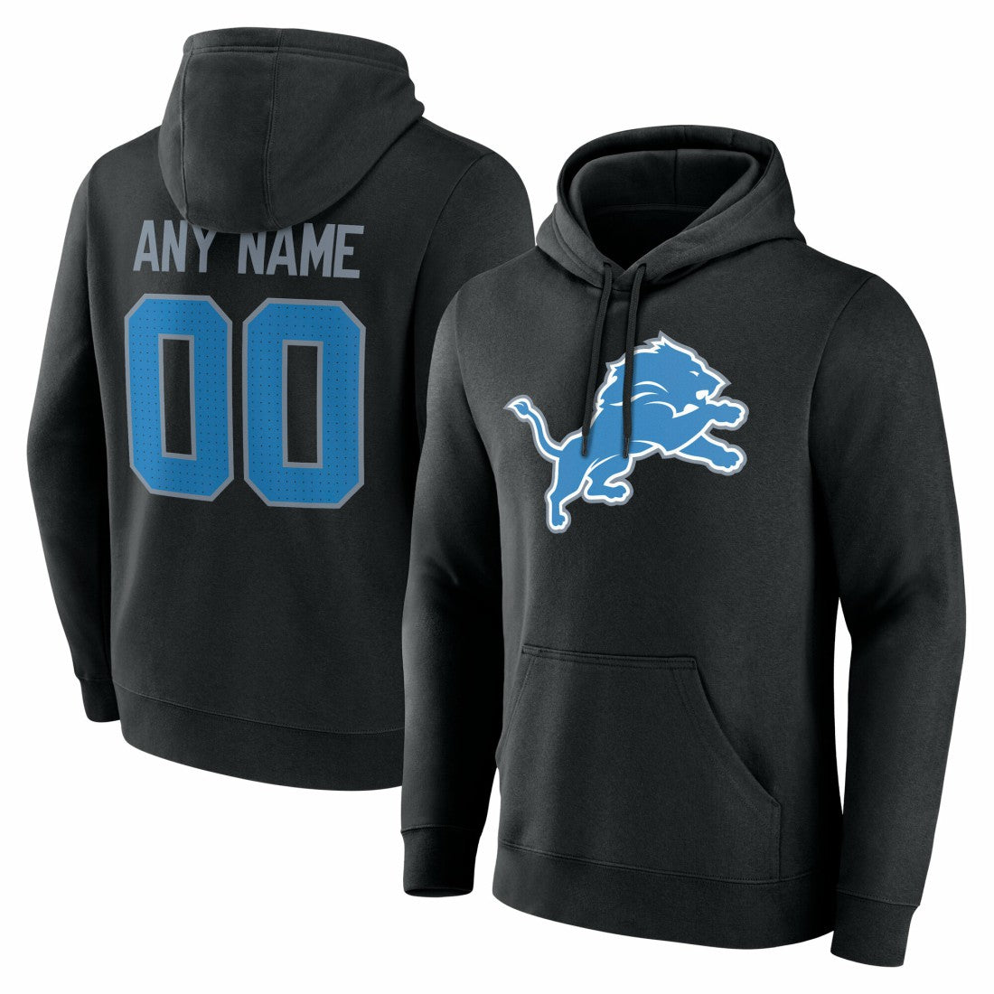 Detroit Lions Team Authentic Personalized Name & Number Hoodie - Black Hoodies