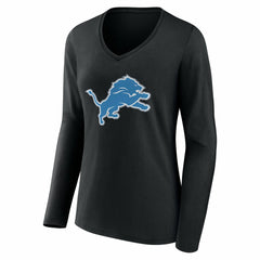 Detroit Lions Women's Team Authentic Personalized Name & Number Long Sleeve V-Neck T-Shirt - Black T-shirts