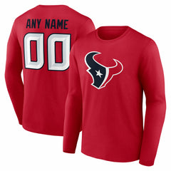 Houston Texans Team Authentic Personalized Name & Number Long Sleeve T-Shirt - Red T-shirts