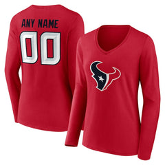 Houston Texans Women's Team Authentic Personalized Name & Number Long Sleeve V-Neck T-Shirt - Red T-shirts