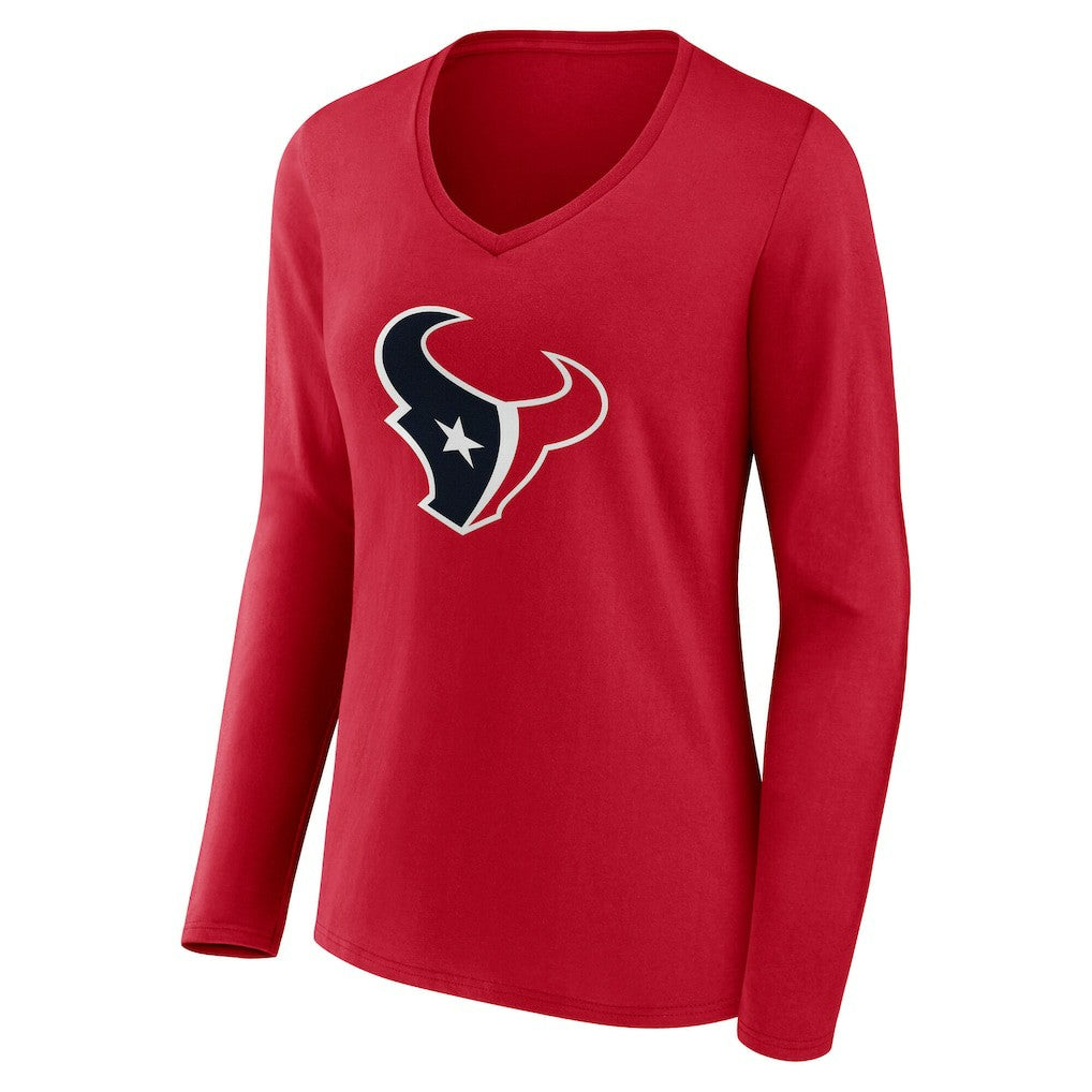 Houston Texans Women's Team Authentic Personalized Name & Number Long Sleeve V-Neck T-Shirt - Red T-shirts
