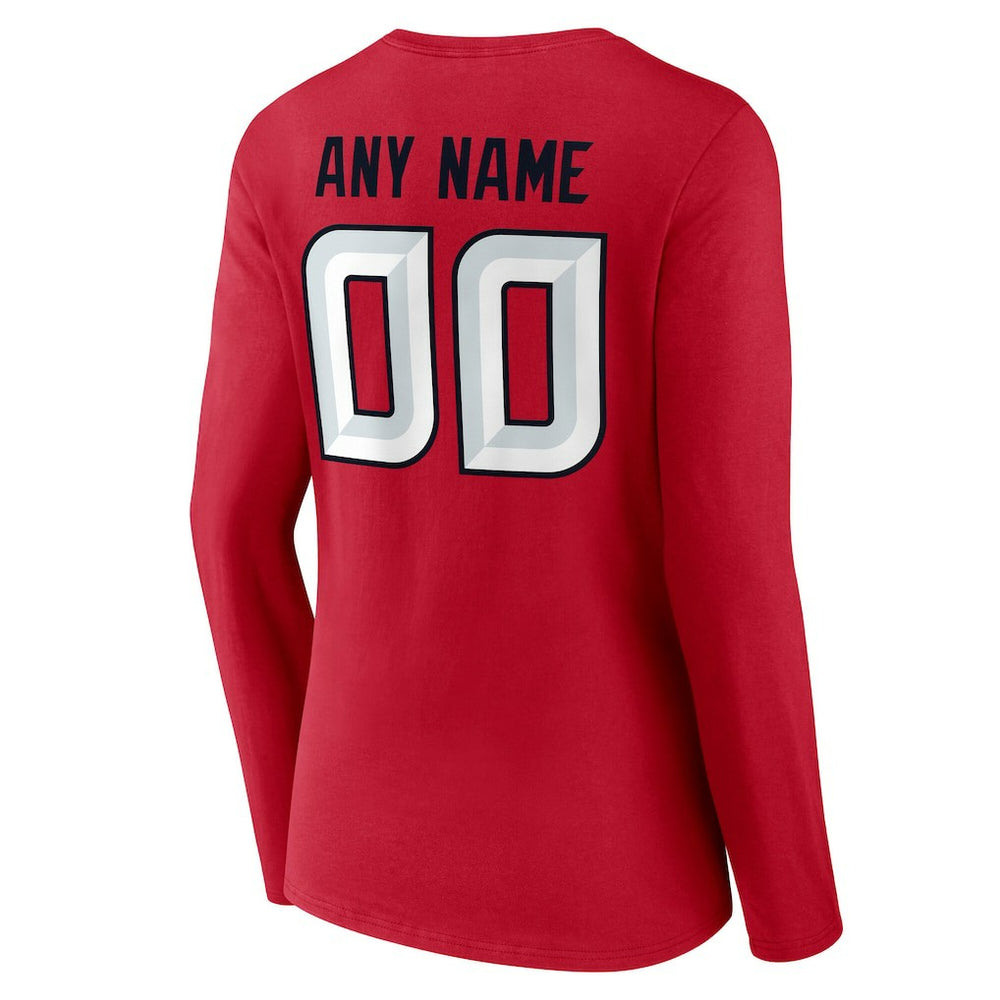 Houston Texans Women's Team Authentic Personalized Name & Number Long Sleeve V-Neck T-Shirt - Red T-shirts