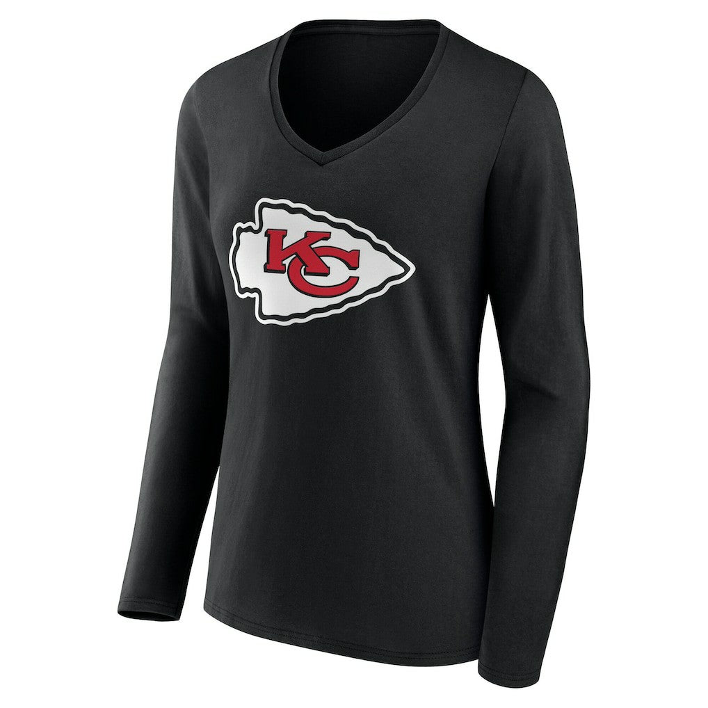 Kansas City Chiefs Women's Team Authentic Personalized Name & Number Long Sleeve V-Neck T-Shirt - Black T-shirts