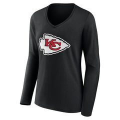 Kansas City Chiefs Women's Team Authentic Personalized Name & Number Long Sleeve V-Neck T-Shirt - Black T-shirts
