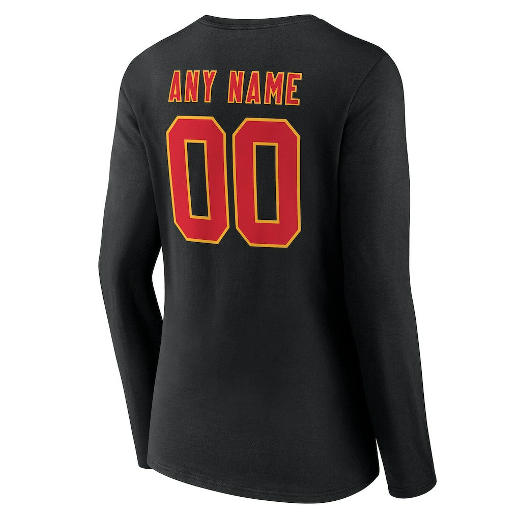 Kansas City Chiefs Women's Team Authentic Personalized Name & Number Long Sleeve V-Neck T-Shirt - Black T-shirts