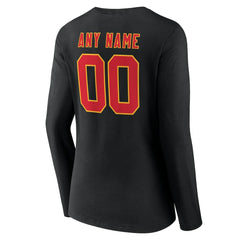 Kansas City Chiefs Women's Team Authentic Personalized Name & Number Long Sleeve V-Neck T-Shirt - Black T-shirts