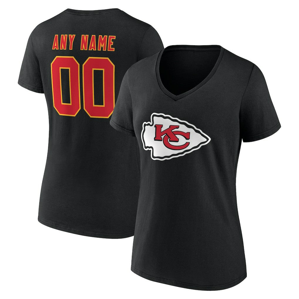 Kansas City Chiefs Women's Team Authentic Personalized Name & Number V-Neck T-Shirt - Black T-shirts
