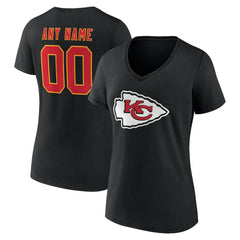 Kansas City Chiefs Women's Team Authentic Personalized Name & Number V-Neck T-Shirt - Black T-shirts