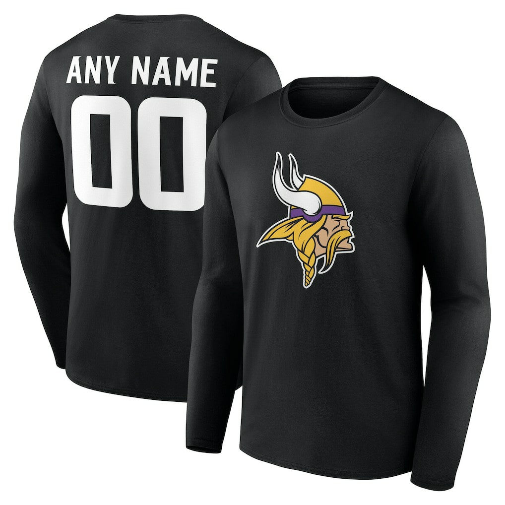 Minnesota Vikings Team Authentic Personalized Name & Number Long Sleeve T-Shirt - Black T-shirts