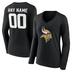 Minnesota Vikings Women's Team Authentic Personalized Name & Number Long Sleeve V-Neck T-Shirt - Black T-shirts