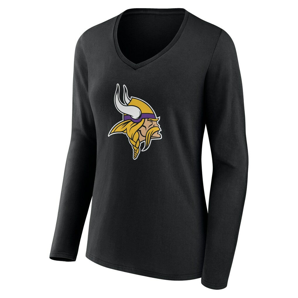 Minnesota Vikings Women's Team Authentic Personalized Name & Number Long Sleeve V-Neck T-Shirt - Black T-shirts